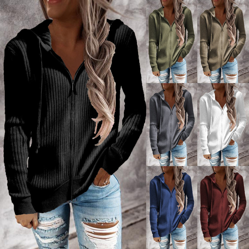 Loose Fit Women's Hooded Zip Long Sleeve Sweatshirt