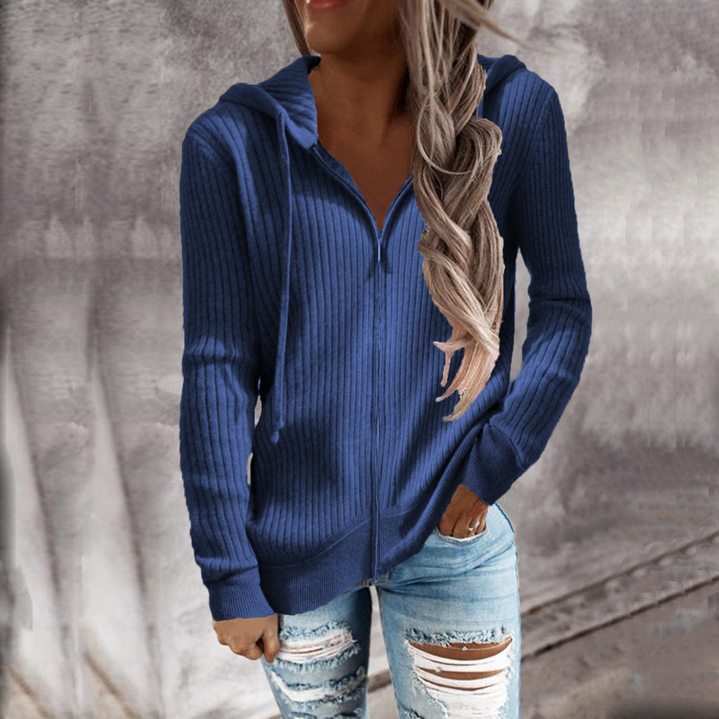 Loose Fit Women's Hooded Zip Long Sleeve Sweatshirt